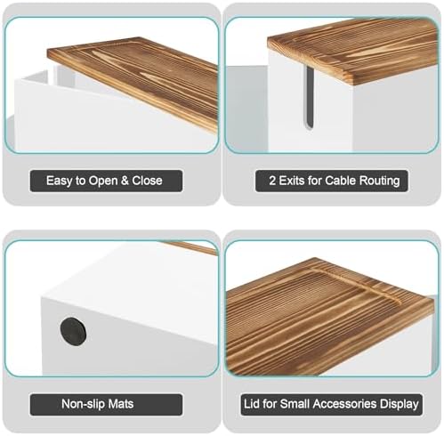 Bivvclaz Large Cable Management Box, Wooden Cord Organizer Box for Desk, Floor, Office to Hide Extension Cords Power Stripes Surge Protectors Chargers Wires, White - Image 4