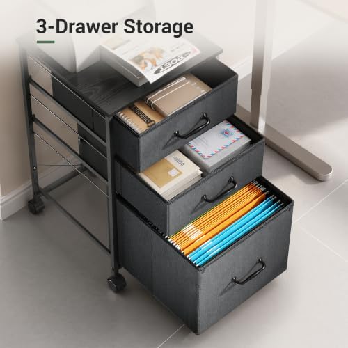 DEVAISE Mobile File Cabinet, Rolling Printer Stand with 3 Drawers, Fabric Vertical Filing Cabinet fits A4 or Letter Size for Home Office, Black - Image 4
