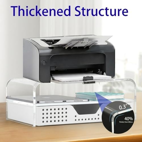Desk Organizer and Accessories, 2-Tier Computer Monitor Stand Riser with Drawer and 2 Pen Holders, Laptop Stand, Office Desk Accessories for Office Supplies, Transparent - Image 5