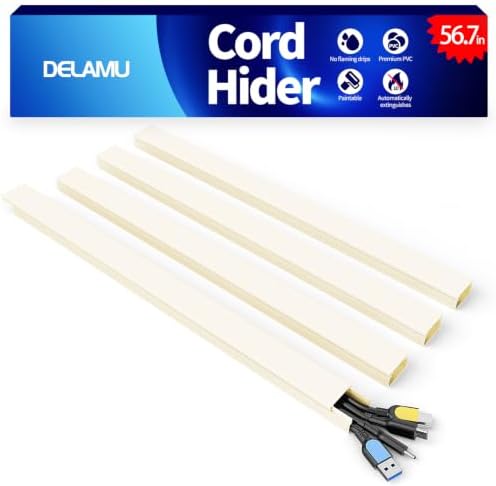 Delamu Wire Covers for 3-4 Cords on Wall, 56.7in Cord Hider, Premium Cable Hider Cord Covers for Wires, Paintable Cable Management Wire Hiders for TV, Cable Cover Raceway Kit, W1.18x H0.6in, Beige - Image 3