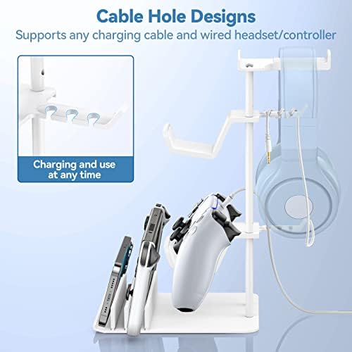 KDD Headphone Stand, Controller Holder & Headset Holder for Desk, Earphone Stand with Aluminum Supporting Bar, Universal Storage Organizer Headphones/Controller/Switch/Mobile Phone(White) - Image 2