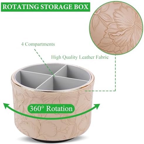 Round Leather Art Supply Organizer,Remote Control Holder,360 Degree Spinning,Multi-Functional Pencil Holder,4 Compartments Desktop Stationary Organizer(1-Golden Apricot) - Image 3