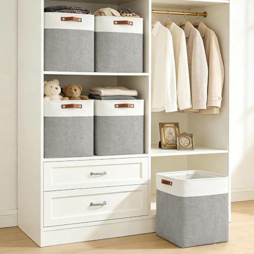 Large Fabric Storage Baskets | 50L Storage Bins, Decorative Linen Closet Baskets with Handles for Organizing, Shelf, Toys, Clothes, Home, Office, Nursery, 17x12x15Inches (Grey&White) - Image 2