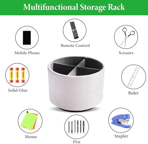 Round Leather Art Supply Organizer,Remote Control Holder,360 Degree Spinning,Multi-Functional Pencil Holder,4 Compartments Desktop Stationary Organizer(1-Hill White) - Image 5
