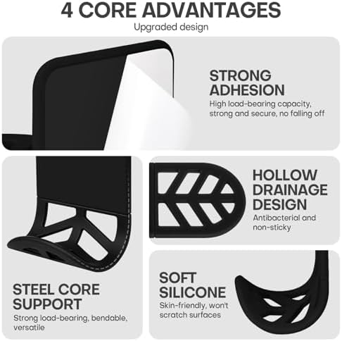 Wall Mount Headphone Stand, 2-in-1 Bendable Silicone Controller Holder, Adhesive Under Desk Hook for Gaming Office & Home, Fits All Headphones for PS5 Xbox Controllers - 1 Pack (Black/White) - Image 7