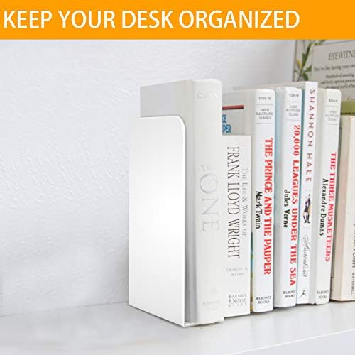 VFINE Bookends 4 Pairs, White Metal Book Ends, Bookends for Shelves, Book Stopper for Heavy Books, Book Dividers for Home Office - Image 6