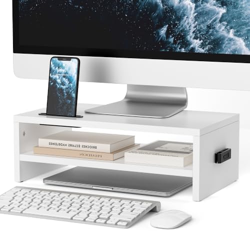 BONTEC Wooden Monitor Stand Riser for Desk, 2-Tier Computer Monitor Stand by BONTEC