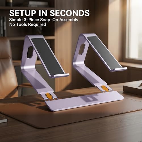 SOUNDANCE Laptop Stand, Aluminum Ergonomic Desk Riser, 10-15.6", Purple - Image 6