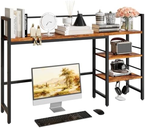 Desk Shelf, 45.4 Inch Wood Desk Organizer Shelf for Computer Monitor, Desk Hutch Storage, Desktop Shelf for Top of Desk, 3 Tier Desktop Bookshelf for Home Office Dorm, Rustic by HAVENLYYOUTH