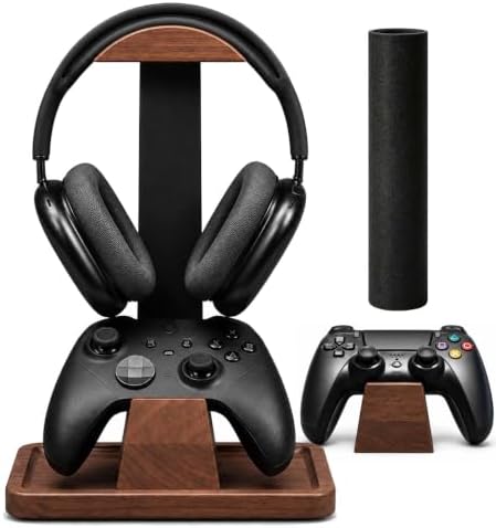 Walnut Gaming Headphone and Controller Stand with 800 x 300 mm Mouse Pad by Unknown