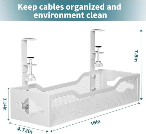 Under Desk Cable Management Tray White, Litwaro Cable Management Under Desk No Drill, Cable Organizer with Clamp for Wire Management, Cord Organizer for Office, Home No Damage to Desk - Image 7