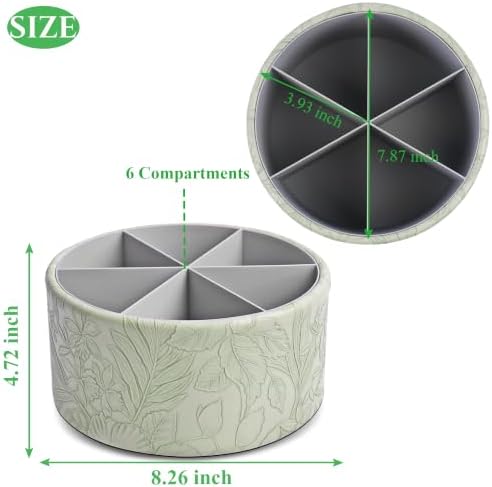 Remote Control Holder, 360°Spinning PU Leather Desk TV Remote Caddy,Desk Storage Box Room Accessories for Controller, Media,Mail,Calculator, Mobile Phone,Pencil(1B-Carved1 Green) - Image 2