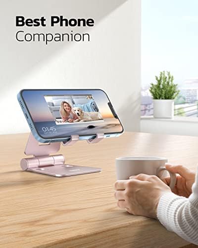 Nulaxy Full Aluminum Dual Folding Cell Phone Stand for Desk, Rose Gold - Image 6