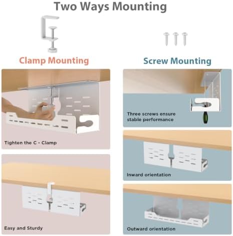 Univivi Under Desk Cable Management Tray, Cable Management, 16 inch, White - Image 2