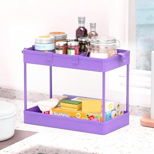 Slim Storage Cart 3 Tier,Bathroom Organizer Rolling Utility,Mobile Shelving Unit Slide Out for Office, Kitchen, Laundry Room & Narrow Places,Purple - Image 5