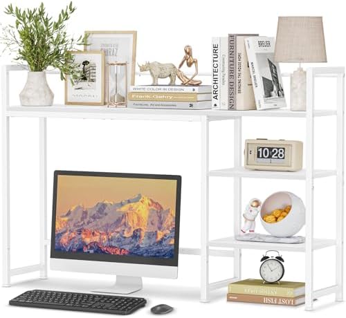 Snughome Desk Shelf, 44.9" Large Desktop Organizer Shelf, Desk Hutch for Monitor, 4 Tier Display Rack, Wooden Desktop Bookshelf Storage Rack for Home Office Dorm by Snughome