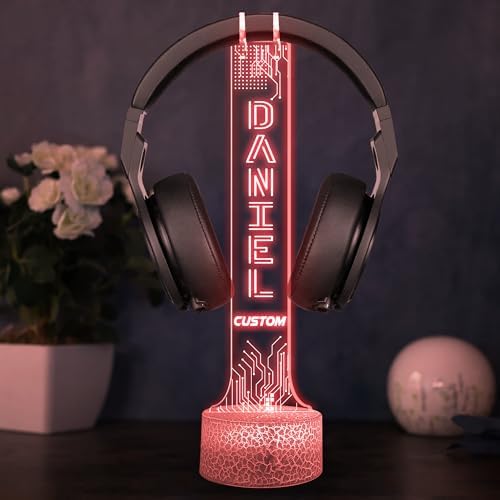 Custom Light up Headphone Stand for Desk, Personalized LED Headphone Stand with Name, Gaming Headset Holder RGB with 16 Color Lights for Game Room Decor, Cool Gamer Gifts for Men Boyfriend - Image 4