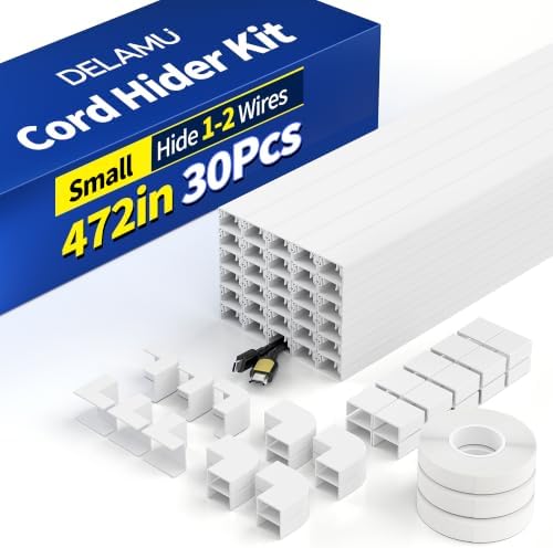 Delamu Cable Hider, 472in Cord Hider Cord Covers for 1 Wire on Wall, Premium Wire Covers for Cords, Cable Cover Organizer, TV Wires Hiders for Wall Mounted Tv, L15.7X W0.55x H0.4in, White - Image 3