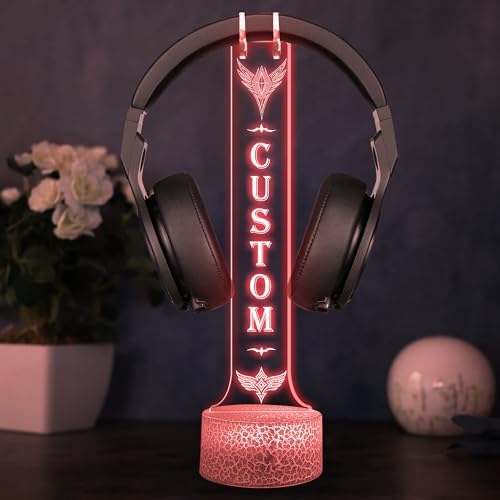Custom LED Headphone Stand with Name, Light up Headphone Stand, Personalized Gaming Desk for Birthday, Gaming Headset Holder RGB with 16 Color Lights for Game Room Decor, Cool Gamer Gifts - Image 3