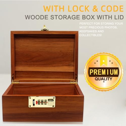 Large Wooden Box Decorative Wooden Storage Box with Combination Lock with Hinged Lid Keepsake Stash Acacia Box Lockable Chest for Keepsakes,Valuables, Accessories, Treasured Items Wood Boxes - Image 2