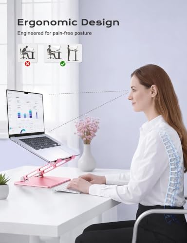 Aluminum Laptop Stand, Laptop Stand for Desk Ergonomic -Pink - Image 2