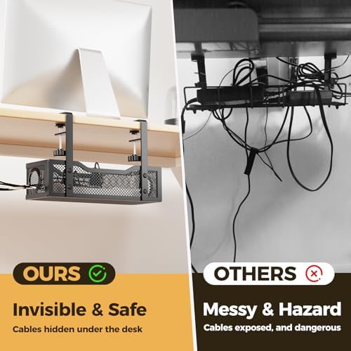 Under Desk Cable Management Tray, 13.4" Metal Cord Organizer, Black - Image 3