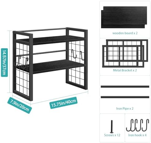 Desk Shelf Organizer, 2 Tier Wooden Desktop Bookshelf, Black - Image 3