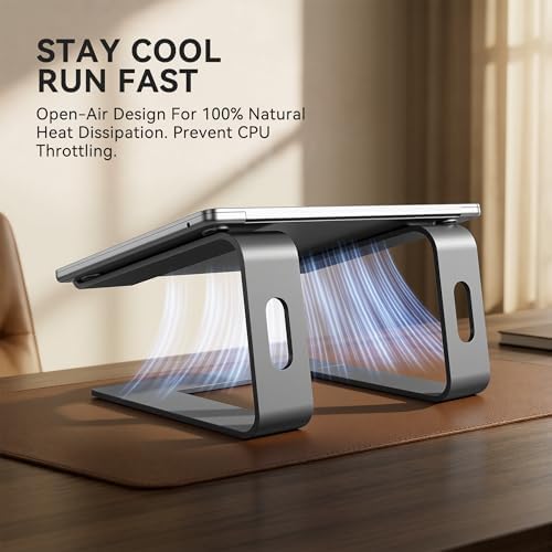 SOUNDANCE Laptop Stand, Aluminum Ergonomic Desk Riser, 10-15.6", Grey - Image 2