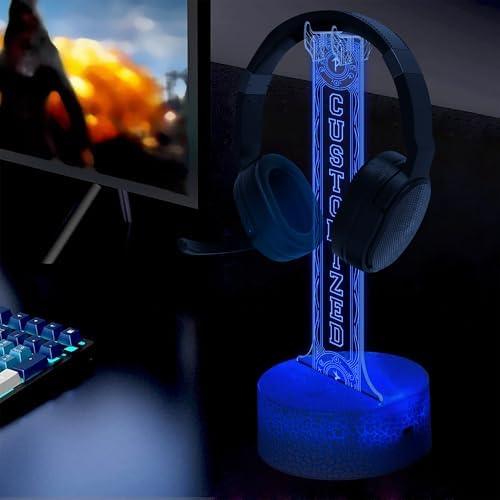 Personalized Light up Headphone Stand for Desk, Custom LED Headphone Stand with Name, Gaming Headset Holder RGB with 16 Color Lights for Game Room Decor, Cool Gamer Gifts for Men Boyfriend - Image 3