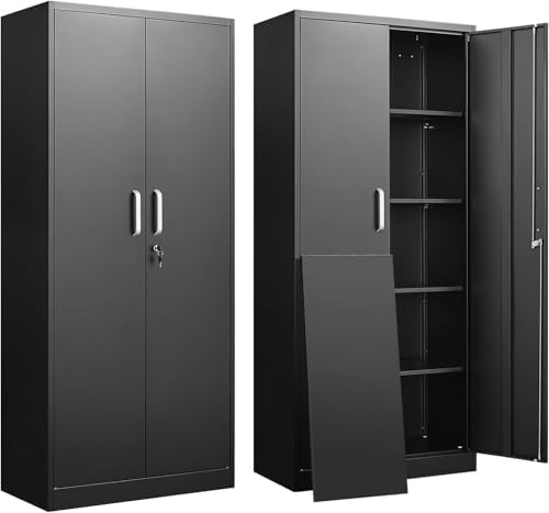 Metal Storage Cabinet with Adjustable Shelves, Garage Storage Cabinets with Doors and Shelves, File Cabinets for Home Office, Kitchen Pantry Cabinet, 71'H, Black by GUIZEEOPO