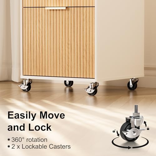 3 Drawers Fluted Mobile File Cabinet with Lock, Rolling File Cabinet Printer Stand Table, Under Desk Wooden Filing Cabinets for Home Office Essentials Storage Organization Furniture Letters/A4(Oak) - Image 5