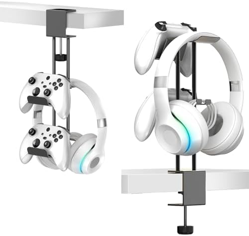Headphone Stand with Controller Holder, Aluminum Under Desk Clamp Headset and Controller Stand - 2 in 1 Headphone Hanger for Desktop PC Gaming Accessories Organizer with PS5 Xbox Series S by Unknown