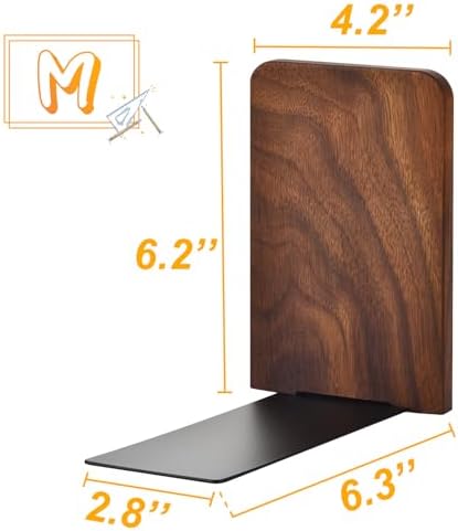 Book Ends, Black Walnut Wooden Bookends for Shelves - Heavy Duty Non-Slip Book Organizers, Upgraded Decorative Bookend Holders for Home, Kitchen, Office, Set of 2, Medium - Image 5
