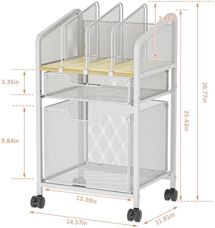 Rolling File Cabinet with Adjustable Dividers, Mobile Filing Cabinet with 2 Storage Drawers on Lockable Wheels, Hanging File Organizer Beside Under Desk for Office, Home, White（Patent Pending） - Image 2
