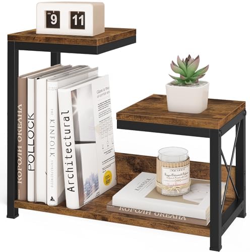 Desktop Shelf Organizer, 3 Tier Office Shelves, Wood Desk Organizers Storage Rack and Freestanding Display Shelf for Office, Dormitory, Home, Rustic Brown by ELITEROO