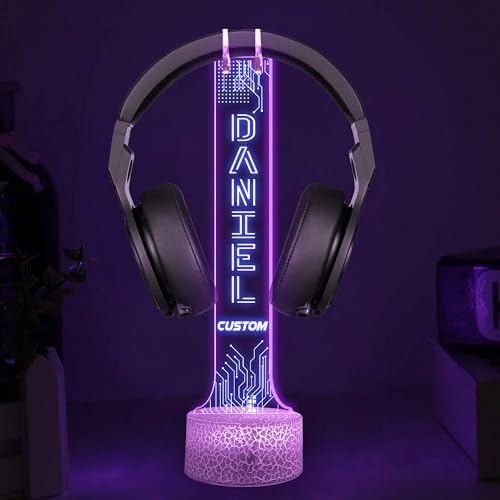 Custom Light up Headphone Stand for Desk, Personalized LED Headphone Stand with Name, Gaming Headset Holder RGB with 16 Color Lights for Game Room Decor, Cool Gamer Gifts for Men Boyfriend - Image 2