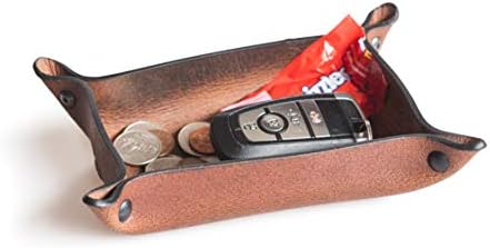 Main Street Forge Leather Valet Tray for Men – Rustic EDC Organizer for Keys, Phone & Wallet – Made in USA – Bootlegger Brown by MainStreetForge