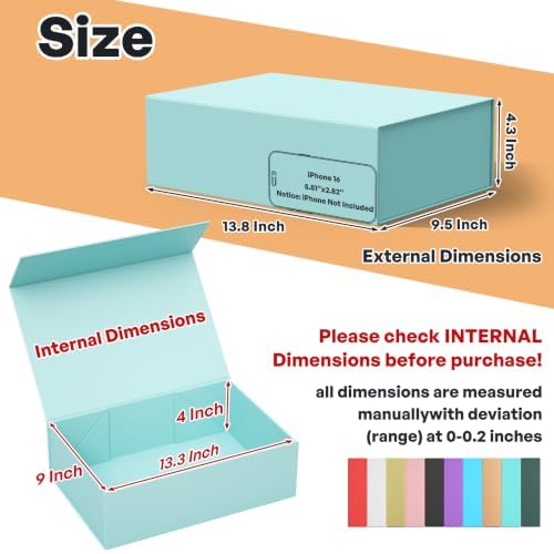 RYDDOY 5 Pack Turquoise Gift Box, 13.8x9.5x4.3'' Large Gift Boxes with Lids - Image 2