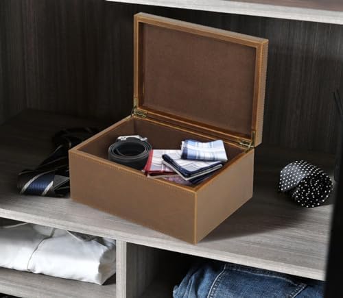 HofferRuffer Faux Leather Decorative Box, Large Wooden Structure Keepsake Box Accessory Organizer Jewelry Organizer with Hinged Lid, Storage Container for Home or Office (Brown) - Image 5