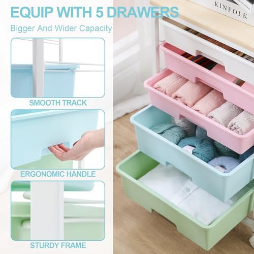 Utility Cart with 5 Drawers with Wooden Top, Rainbow - Image 5