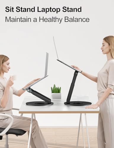 tounee Telescopic Laptop Stand for Desk with 360° Swivel Base, Sit to Stand, Height Adjustable, Portable Riser Holder for Good Posture, Compatible with MacBook Pro, All Laptops 10-17" - Black - Image 3