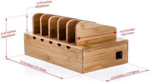 Prosumer's Choice Wooden Charging Station Organizer - 5-Port Base for Phones, Tablets and Laptops - Multi-Device Docking Station with Removable Divider Slots - Cord Box with Cable Management - Bamboo - Image 5