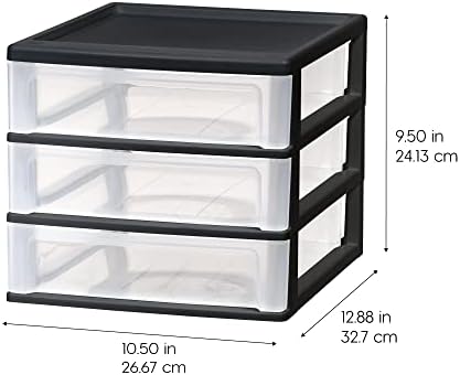 IRIS USA 3-Drawer Medium Plastic Stacking Desktop Organizer, Black - Image 3