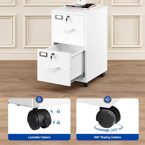 2 Drawers File Cabinet with Lock Metal Vertical File Cabient with Wheels Mobile File Cabinet for Office Home Legal/Letter/a4 Size Require Assembly - Image 5