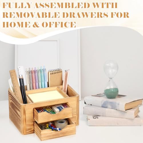 Multifunctional Desk Organizer with 2 Removable Drawers Pine Wood - Image 7