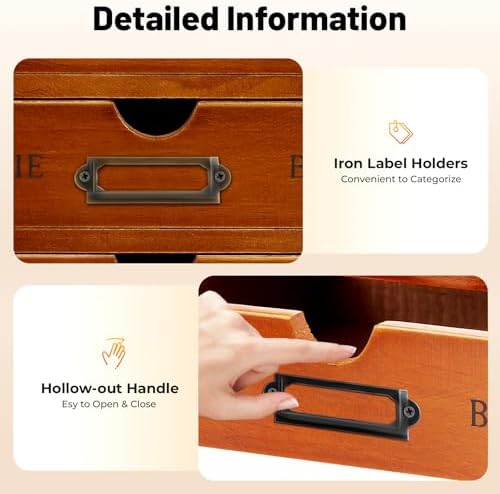 Drawer Wooden Drawers Organizer, 16-Drawer Vintage Wood Desktop Organizer with Label Holders and Handles Stackable Desktop Storage Box for Living Rooms Bedrooms Offices (19.6" x 6.89" 19.6") - Image 5