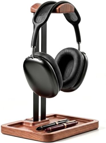 Wooden Headphone Holder, Solid Stand with Non-Slip and Storage Base by LOXP