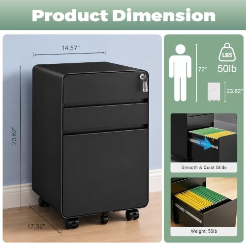 3 Drawer Mobile Filing Cabinets for Home Office - Image 3