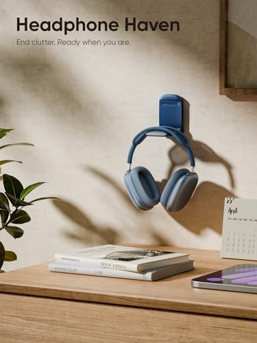 MAMUVIMO Headphone Stand, Headset Stand Foldable ＆ Sticky, Headphone Holder Hook Mount with Non-Slip Silicone, Adhesive Earphone Desk Hanger Clip Space-Saving for Airpods Max, All Earphones- Blue - Image 5