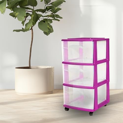 HOMZ Drawer Tower, 3-Tier Storage Cart w/ Removable Wheels, Purple, 2 Pack - Image 2
